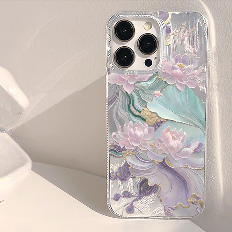Phone Cases Aesthetic - Dreamy Purple Lotus Print Aesthetic Phone