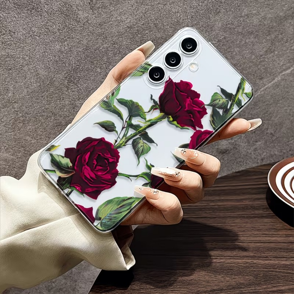 Aesthetic Red Rose Floral Phon - Phone Cases Aesthetic review and price