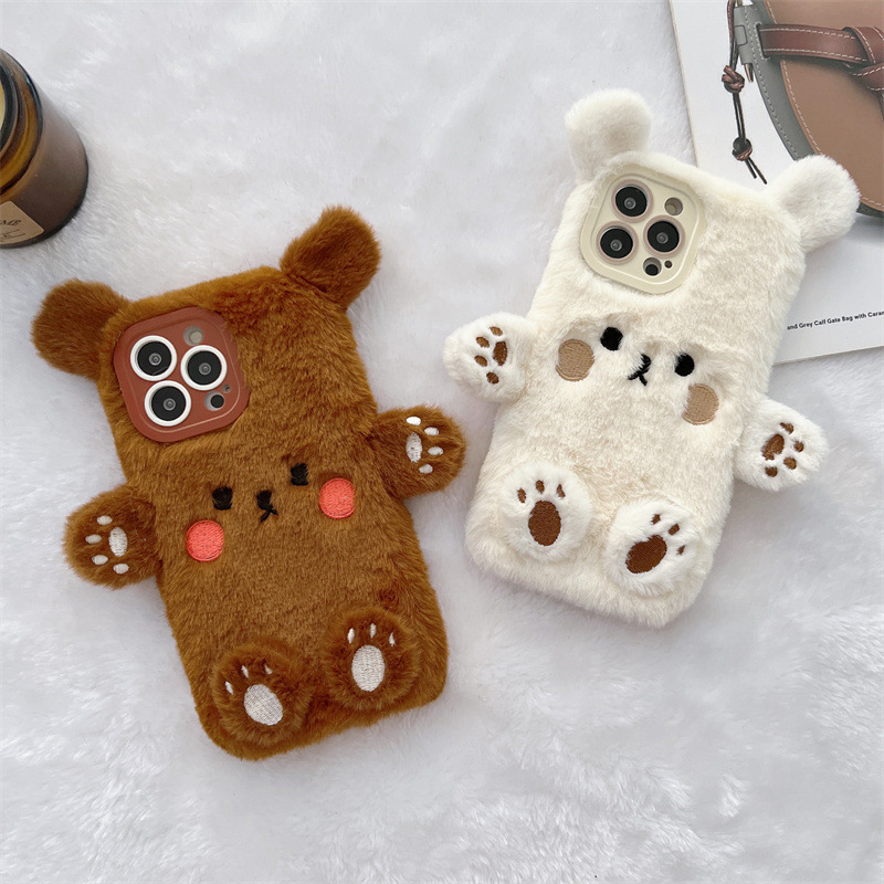 Korean 3D Cartoon Bear Fluffy  - Phone Cases Iphone 16 review and price