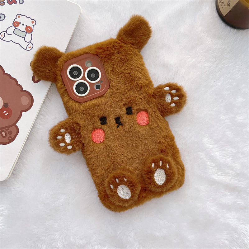 Korean 3D Cartoon Bear Fluffy  - Phone Cases Iphone 16 review and price
