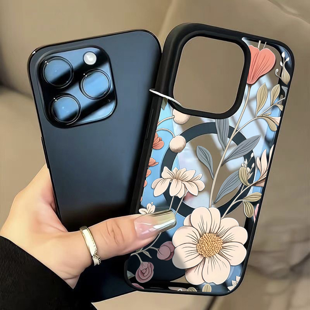 Black Frame Floral Anti-fall P - Phone Cases Iphone 16 review and price