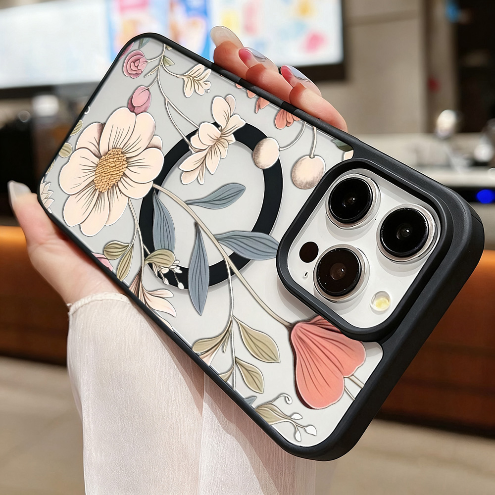 Black Frame Floral Anti-fall P - Phone Cases Iphone 16 review and price