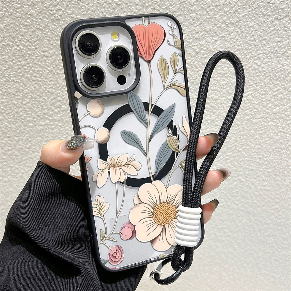 Black Frame Floral Anti-fall P - Phone Cases Iphone 16 review and price
