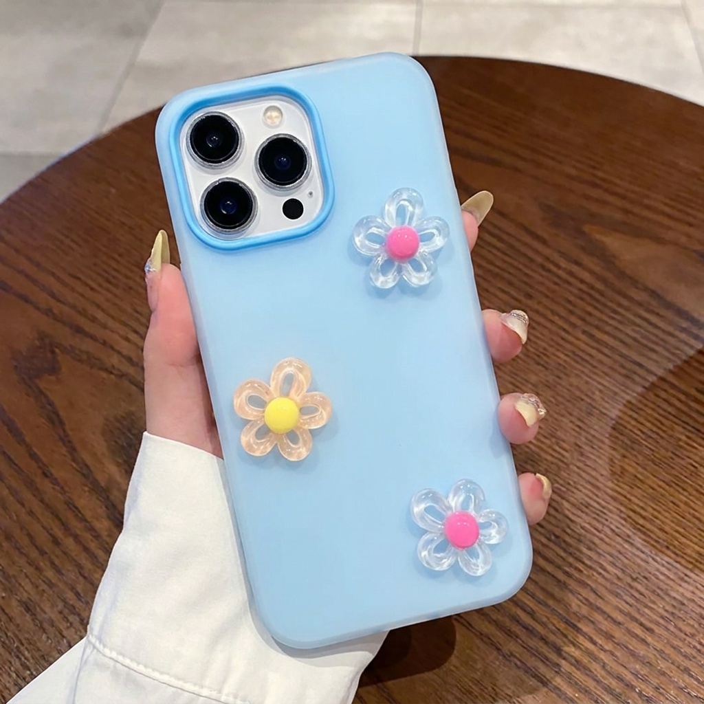 Blue 2 In 1 With 3D Diy Flower - Phone Cases Diy review and price