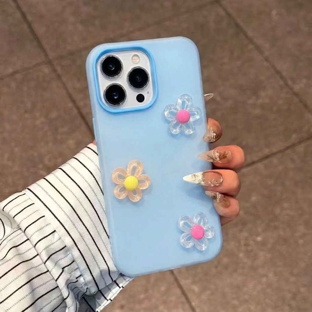 Blue 2 In 1 With 3D Diy Flower - Phone Cases Diy review and price