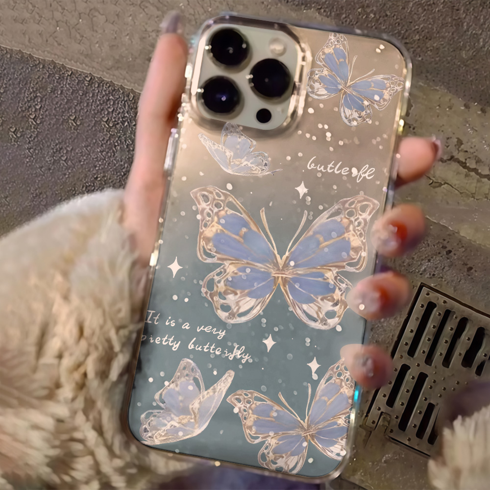 Luxury Blue Butterfly Clear Gl - Phone Cases Clear review and price