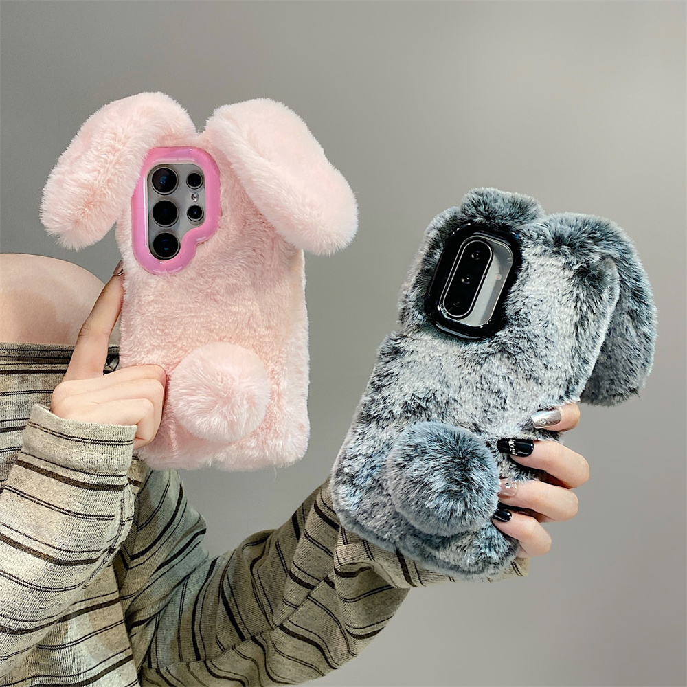Cute Rabbit Ears Fluffy Stand  - Phone Cases Samsung review and price
