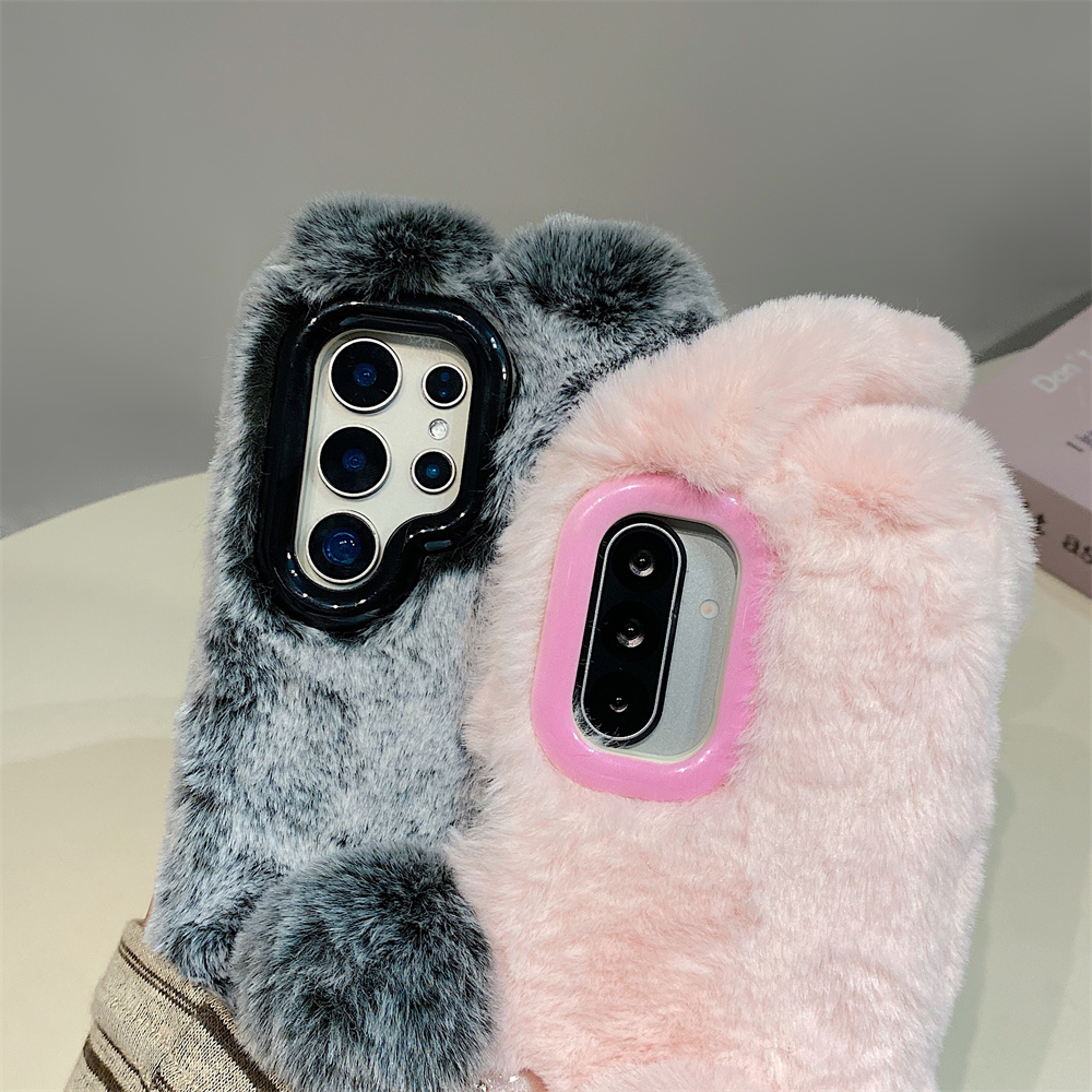 Cute Rabbit Ears Fluffy Stand  - Phone Cases Samsung review and price